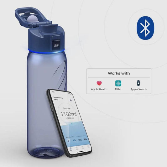 Water Boost Lite Smart Water Bottle - Portable Blue Tumbler with App Integration for Apple Health Fitbit & Apple Watch Real Time Hydration Tracking