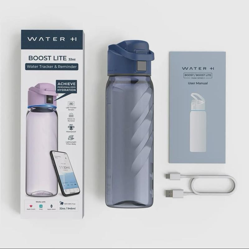 Water Boost Lite Smart Water Bottle - Portable Blue Tumbler with App Integration for Apple Health Fitbit & Apple Watch Real Time Hydration Tracking